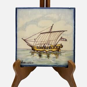 Portuguese Tile Ship Cafur 1520 Handpainted Battistini de Maria de Portugal